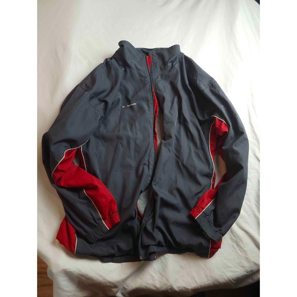 Reebok Windbreaker Jacket Mens XXL Gray Red Vintage 2000s Full Zip Coat Track